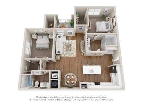 Floor plan for 2 beds, 2 baths, 1246 sqft